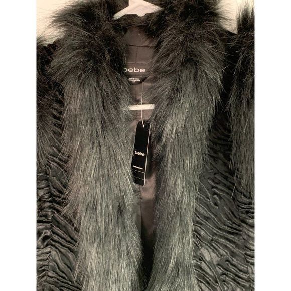 NWT $149 Bebe Courtney Soft Plush Faux Fur Tie Front Vest sz S Black 6308 - Picture 8 of 11